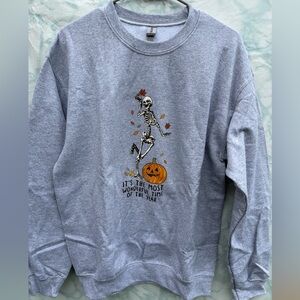 Unisex Gildan Gray Halloween Skeleton Crewneck Sweater